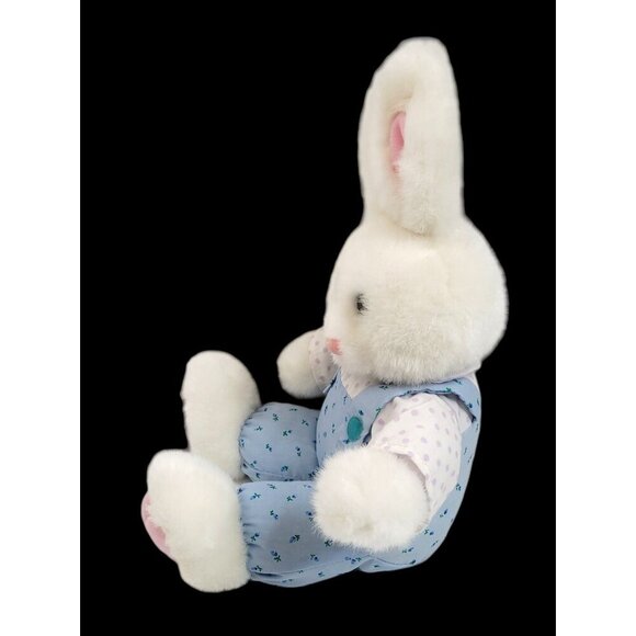 Bunny Rabbit Print Overalls Shirt Plush Stuffed 15" Wired Ears Easter Spring - Picture 4 of 8